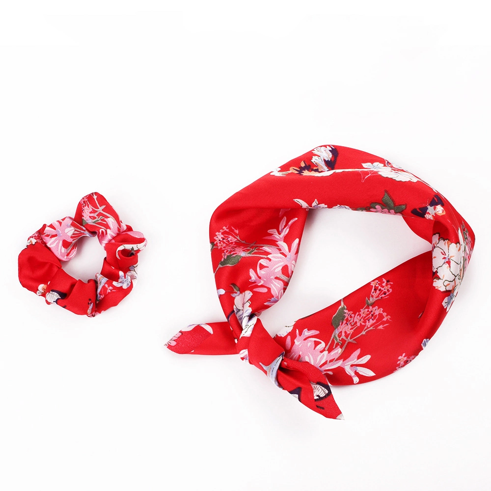 Women Hair Accessories Vintage Custom Colorful Fabric Scarf Hair Ties Wholesale Girls Satin Silk Elastic Scrunchies