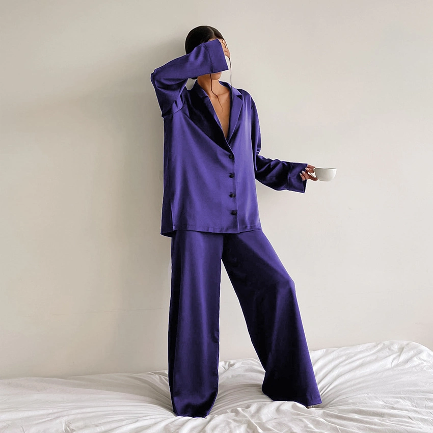 Ladies Silk Pajama Set Long Sleeve and Pant Satin Sleepwear for Women