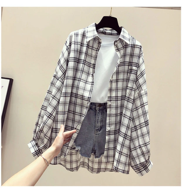 Wholesale Fashion Cheap Price Women Plaid Blouse Ladies Turn-Down Neck Top and Shirt Blouse