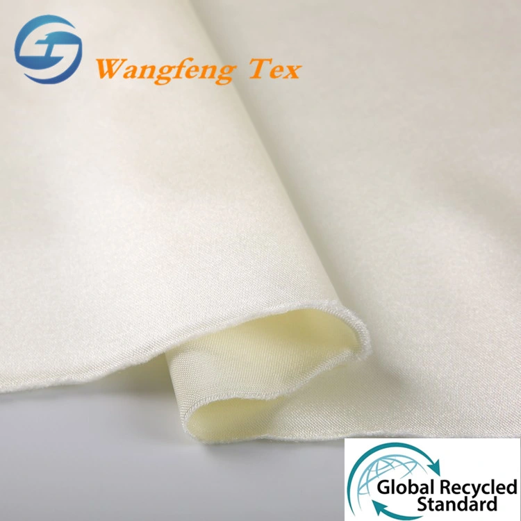 100% RPET/ Recycled 50d*75D Woven Textile Waterproof Polyester Silk Spandex Satin Lining Fabric for Dress